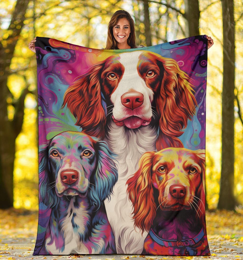 Welsh Springer Spaniel Blanket, Trippy Psychedelics Welsh Springer Spaniel Fleece Blanket, Welsh Springer Spaniel Throw Blanket, Welsh Springer Spaniel Gifts