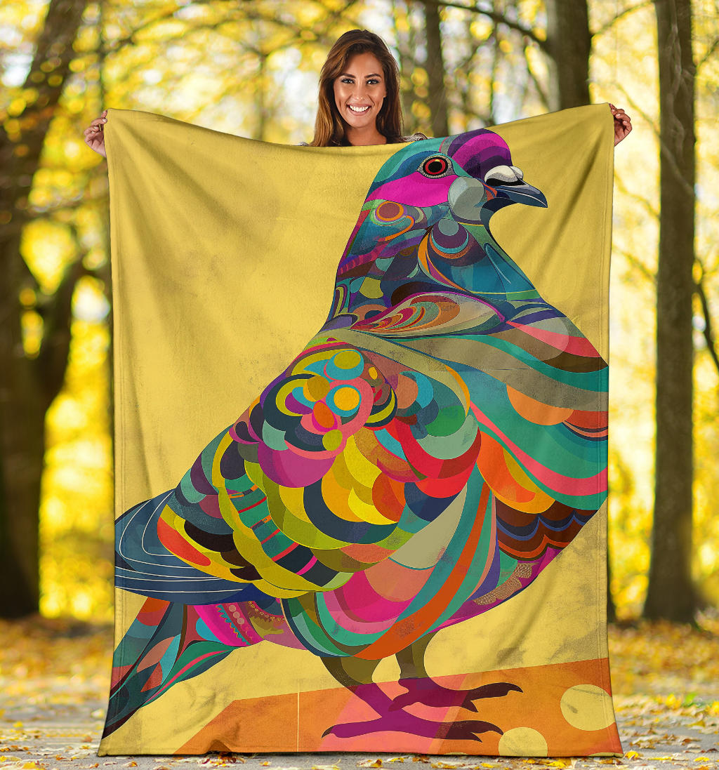 Pigeon Blanket, Trippy Psychedelics Pigeon Fleece Blanket, Pigeon Throw Blanket, Pigeon Gifts