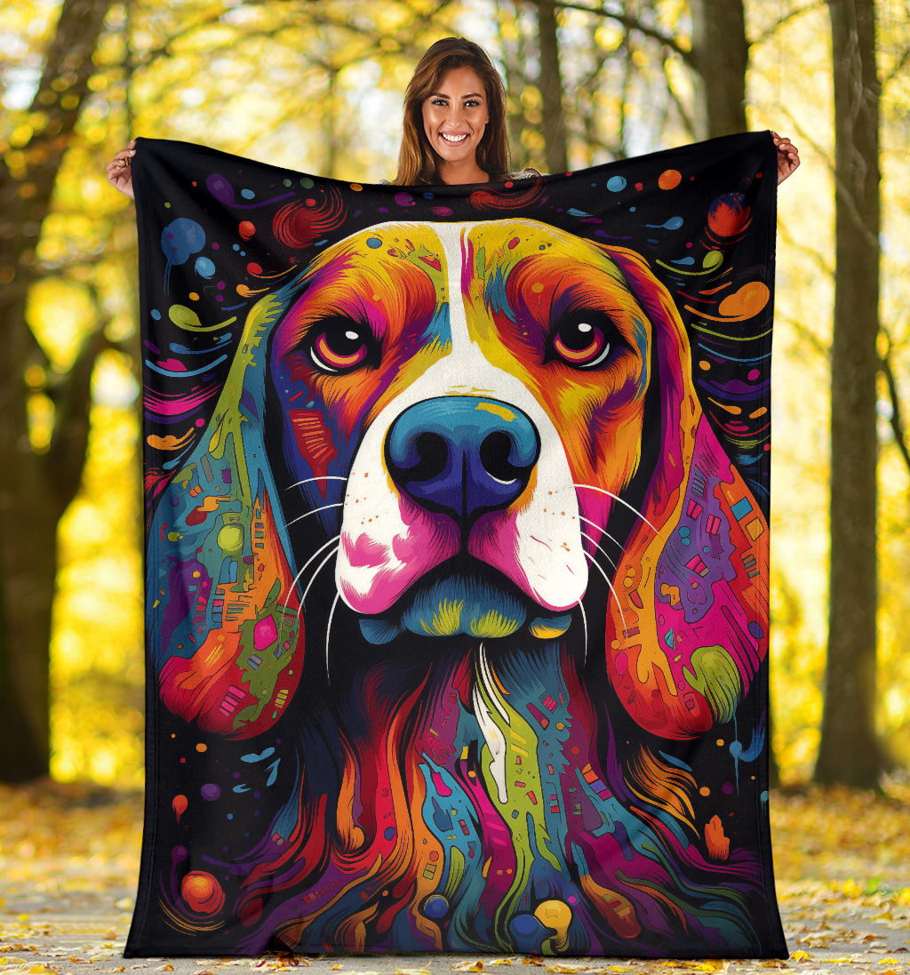 Trippy Psychedelics Beagle Dog, Beagle Dog Fleece Blanket, Beagle Dog Throw Blanket, Beagle Gifts