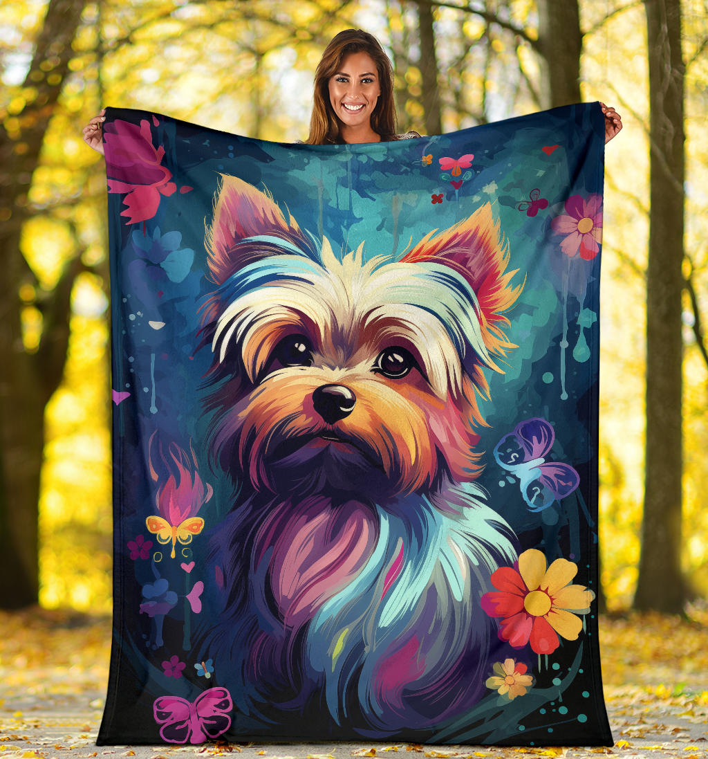 Trippy Psychedelics Yorkshire Terrier Blanket, Yorkshire Terrier Throw Blanket, Yorkshire Terrier Fleece Blanket, Yorkshire Terrier Gifts