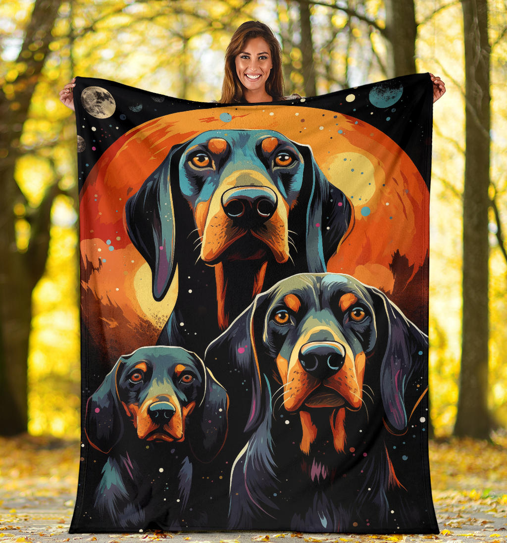 Black and Tan Coonhound Blanket, Trippy Psychedelics Black and Tan Coonhound Fleece Blanket, Black and Tan Coonhound Throw Blanket, Black and Tan Coonhound Gifts