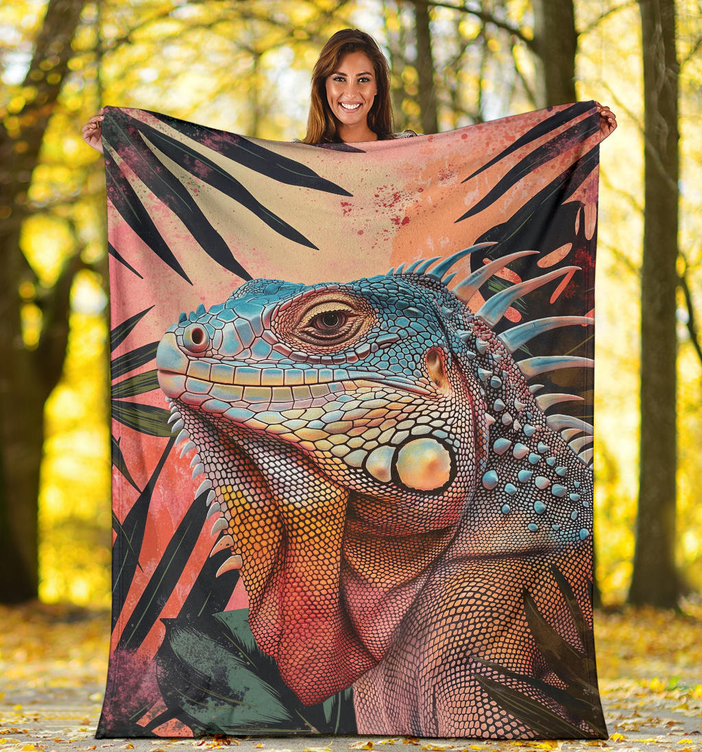 Iguana Blanket, Trippy Psychedelics Iguana Fleece Blanket, Iguana Throw Blanket, Iguana Gifts