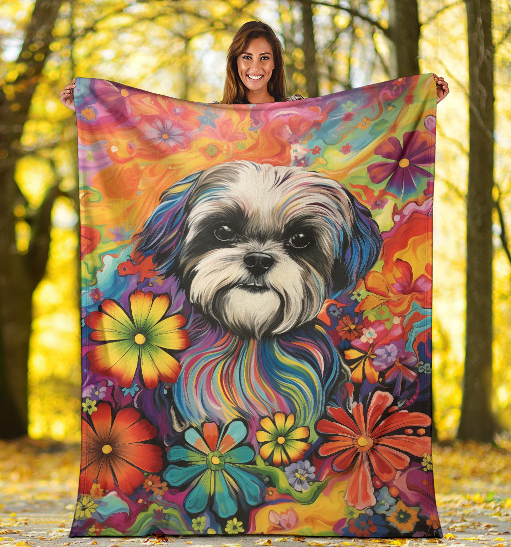 Shih Tzu Blanket, Shih Tzu Trippy Psychedelics Blanket, Shih Tzu Gifts, Shih Tzu Throw Blanket