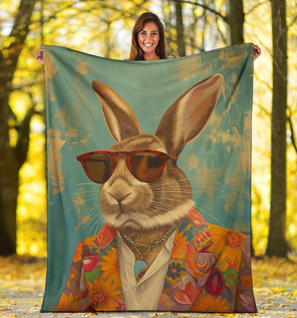 Rabbit Blanket, Trippy Psychedelics Rabbit Fleece Blanket, Rabbit Throw Blanket, Rabbit Gifts