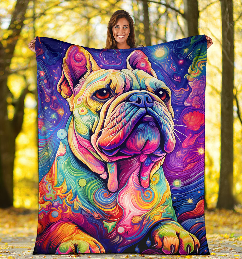 Trippy Psychedelics Bulldog Blanket, Bulldog Throw Blanket, Bulldog Fleece Blanket, Bulldog Gifts