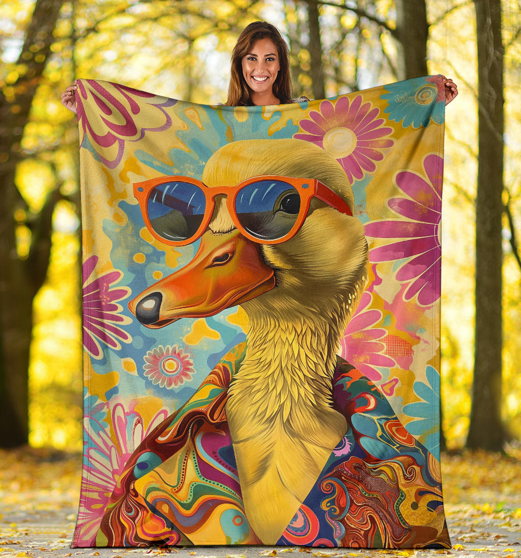 Duck Blanket, Trippy Psychedelics Duck Fleece Blanket, Duck Throw Blanket, Duck Gifts