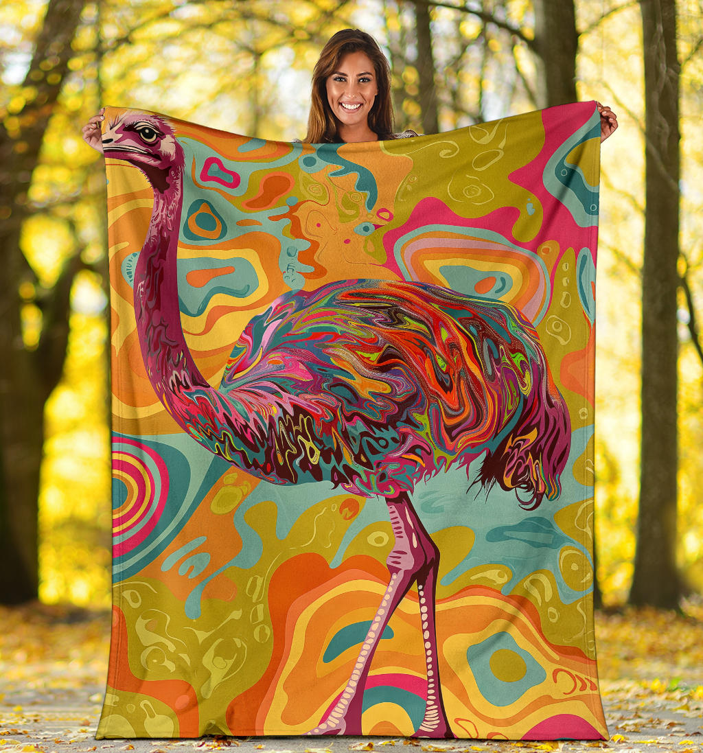 Ostrich Blanket, Trippy Psychedelics Ostrich Fleece Blanket, Ostrich Throw Blanket, Ostrich Gifts