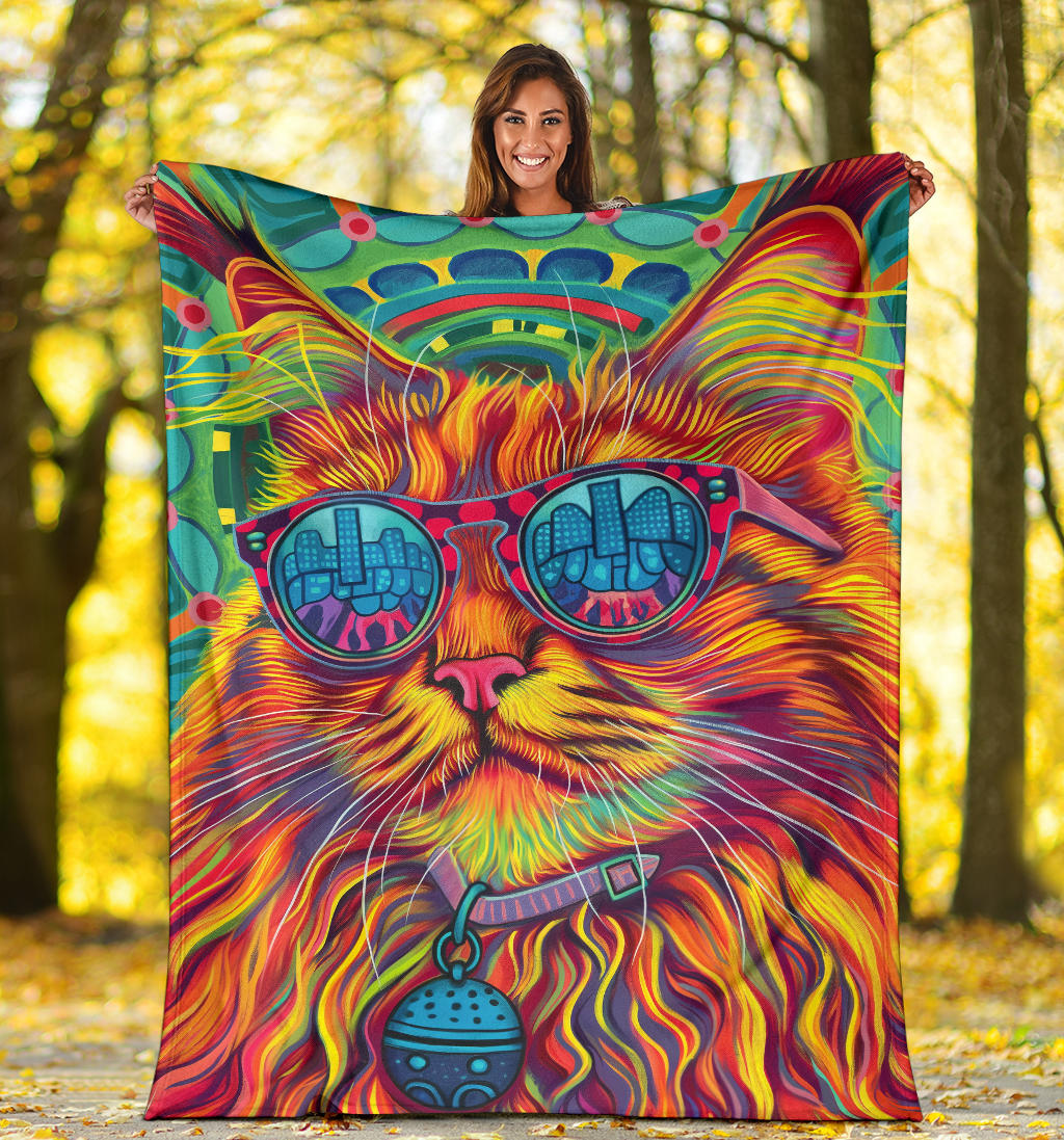 Maine Coon cat Blanket, Trippy Psychedelics Maine Coon cat Fleece Blanket, Maine Coon cat Throw Blanket, Maine Coon cat Gifts