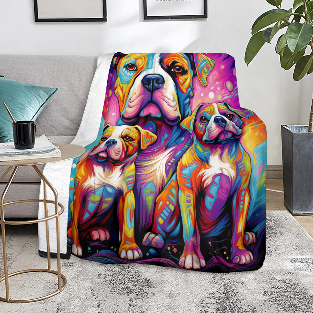 American Bulldog Blanket, Trippy Psychedelics American Bulldog Fleece Blanket, American Bulldog Throw Blanket, American Bulldog Gifts