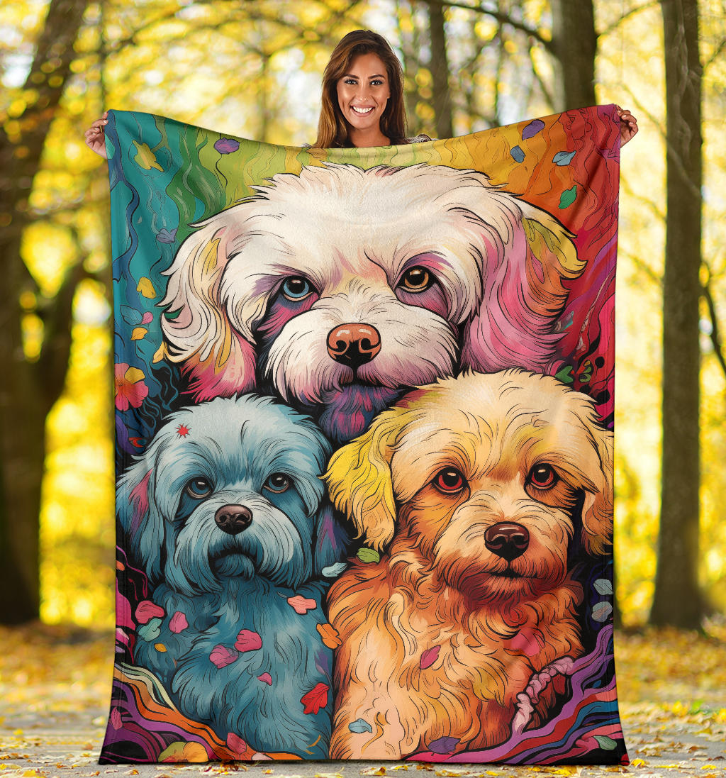 Dandie Dinmont Terrier  Blanket, Trippy Psychedelics Dandie Dinmont Terrier Fleece Blanket, Dandie Dinmont Terrier Throw Blanket, Dandie Dinmont Terrier Gifts