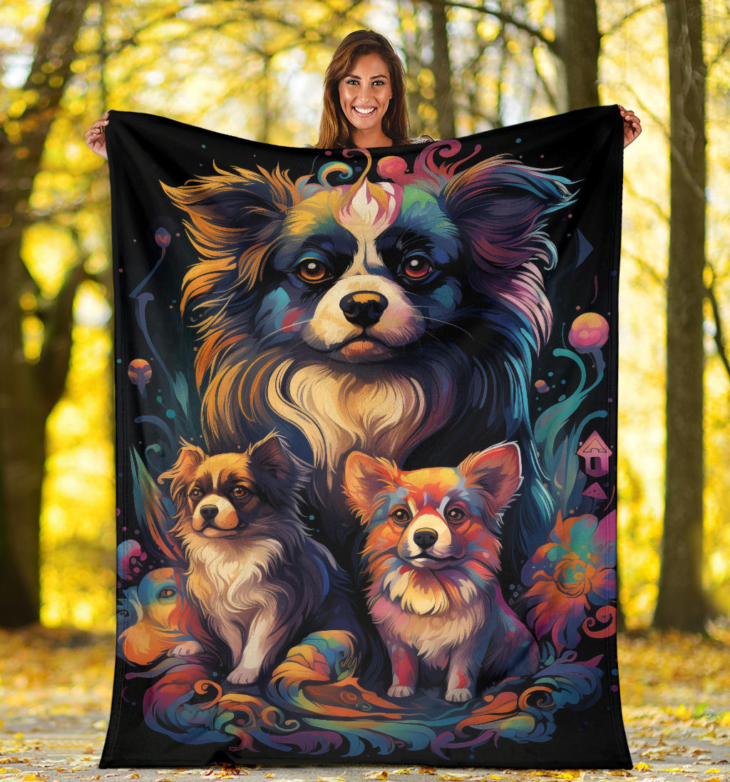 Tibetan Spaniel Blanket, Trippy Psychedelics Tibetan Spaniel Fleece Blanket, Tibetan Spaniel Throw Blanket, Tibetan Spaniel Gifts