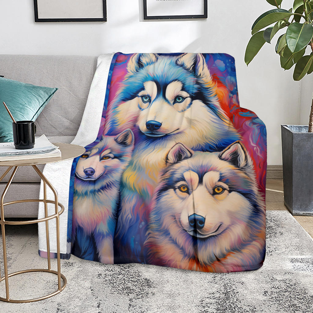 Alaskan Malamute Blanket, Trippy Psychedelics Alaskan Malamute Fleece Blanket, Alaskan Malamute Throw Blanket, Alaskan Malamute Gifts