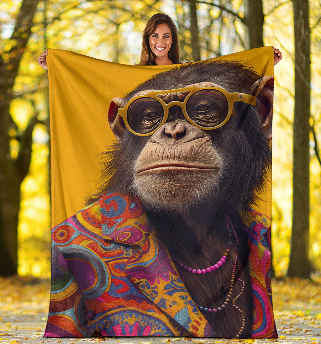 Chimpanzee Blanket, Trippy Psychedelics Chimpanzee Fleece Blanket, Chimpanzee Throw Blanket, Chimpanzee Gifts