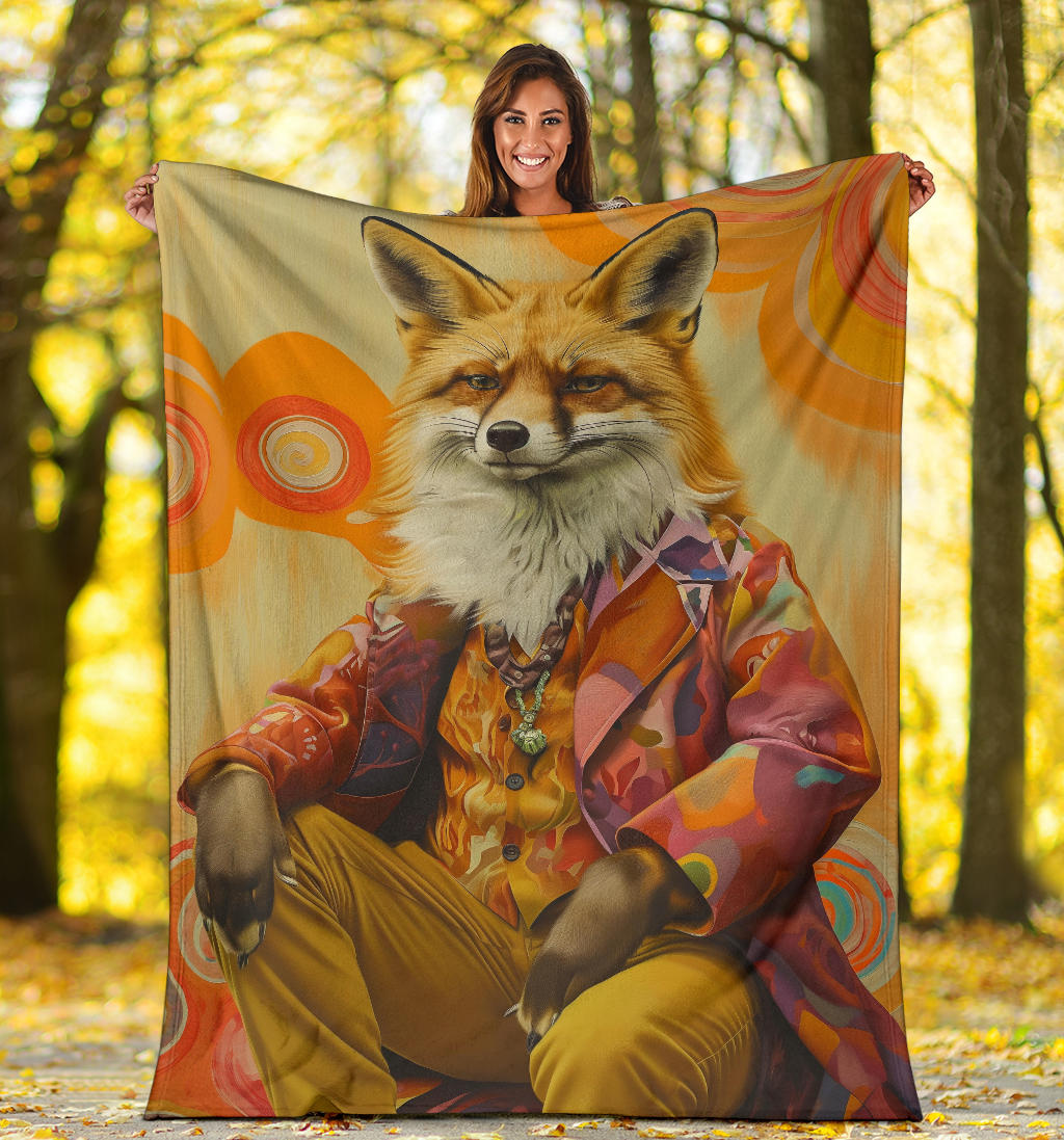 Fox Blanket, Trippy Psychedelics Fox Fleece Blanket, Fox Throw Blanket, Fox Gifts