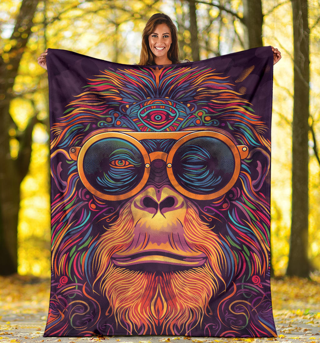 Orangutan animal Blanket, Trippy Psychedelics Orangutan animal Fleece Blanket, Orangutan animal Throw Blanket, Orangutan animal Gifts