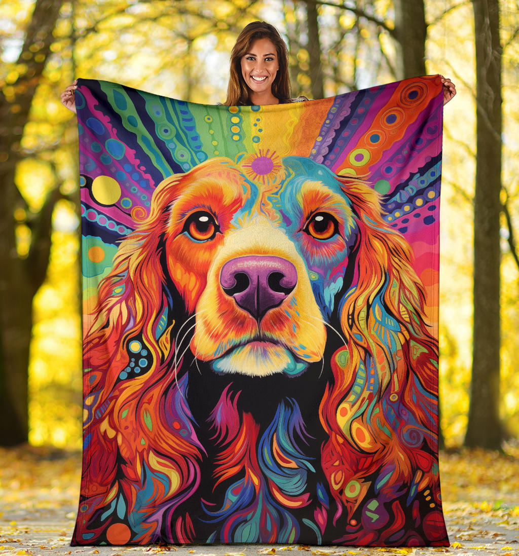 Cocker Spaniel Blanket, Cocker Spaniel Trippy Psychedelics Blanket, Cocker Spaniel Gifts, Cocker Spaniel Throw Blanket