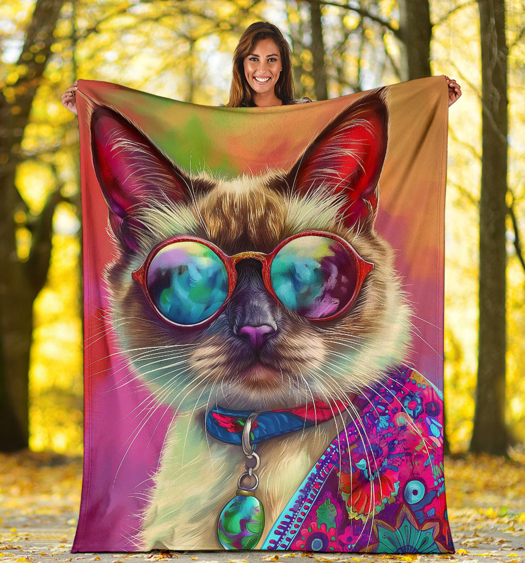 Balinese cat Blanket, Trippy Psychedelics Balinese cat Fleece Blanket, Balinese cat Throw Blanket, Balinese cat Gifts