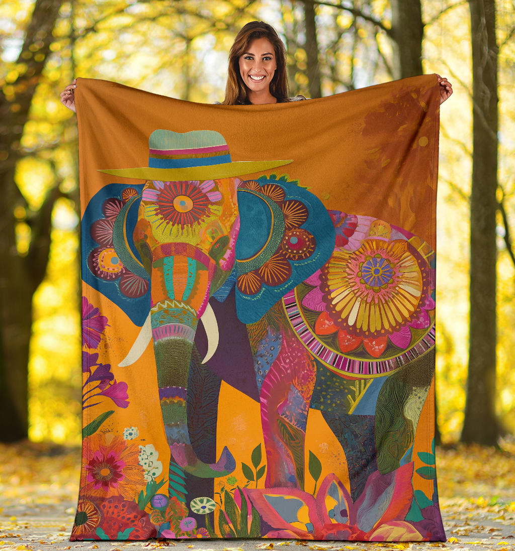 Elephant Blanket, Trippy Psychedelics Elephant Fleece Blanket, Elephant Throw Blanket, Elephant Gifts