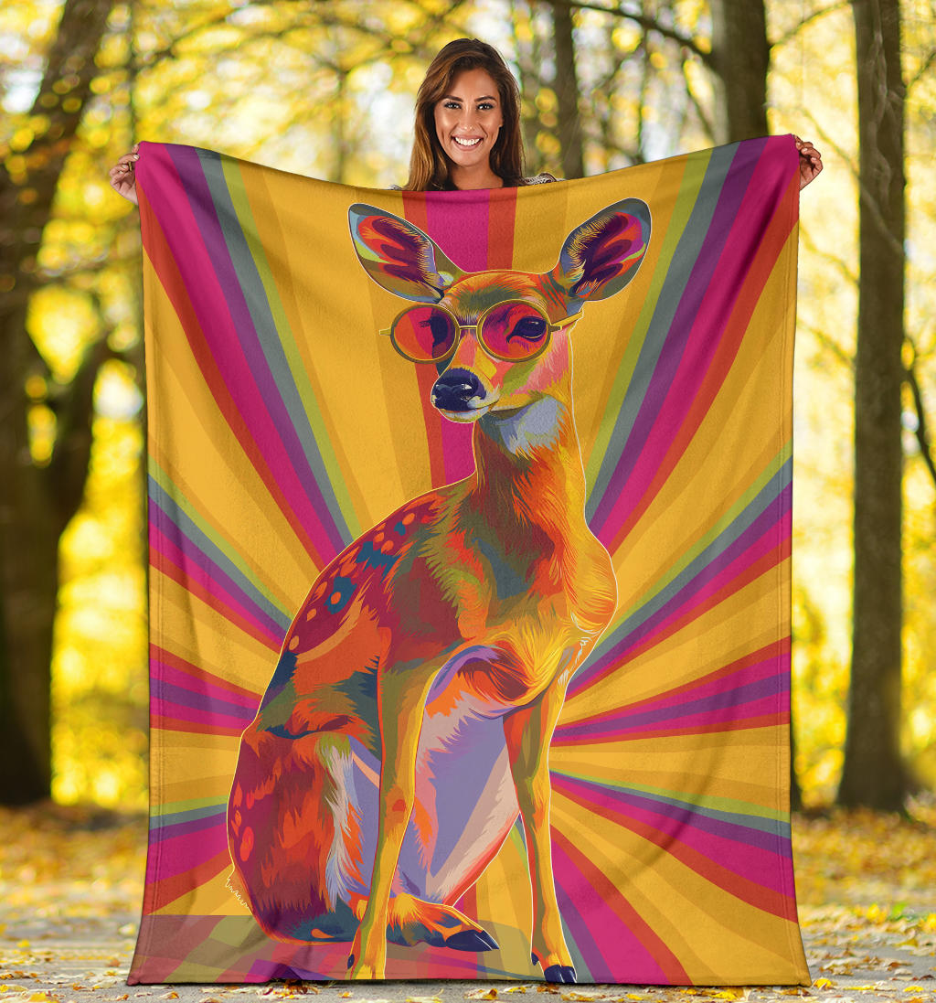 Deer Blanket, Trippy Psychedelics Deer Fleece Blanket, Deer Throw Blanket, Deer Gifts