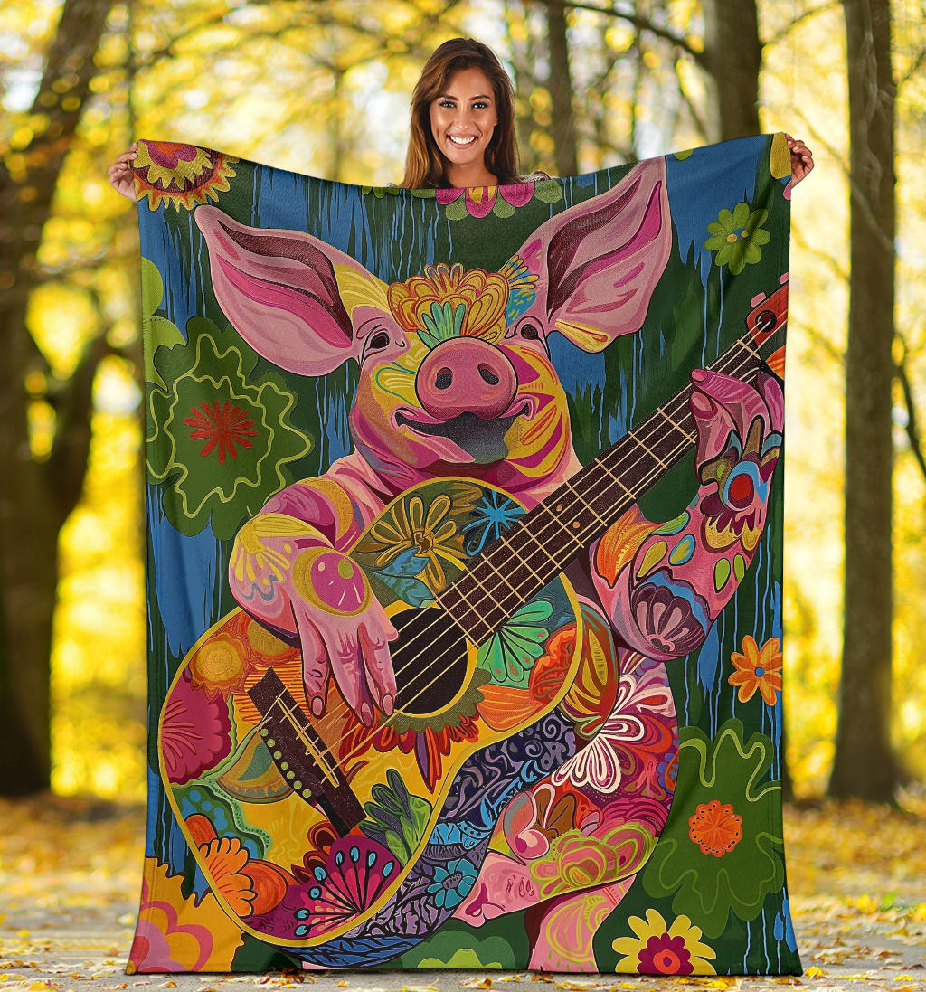 Pig Blanket, Trippy Psychedelics Pig Fleece Blanket, Pig Throw Blanket, Pig Gifts