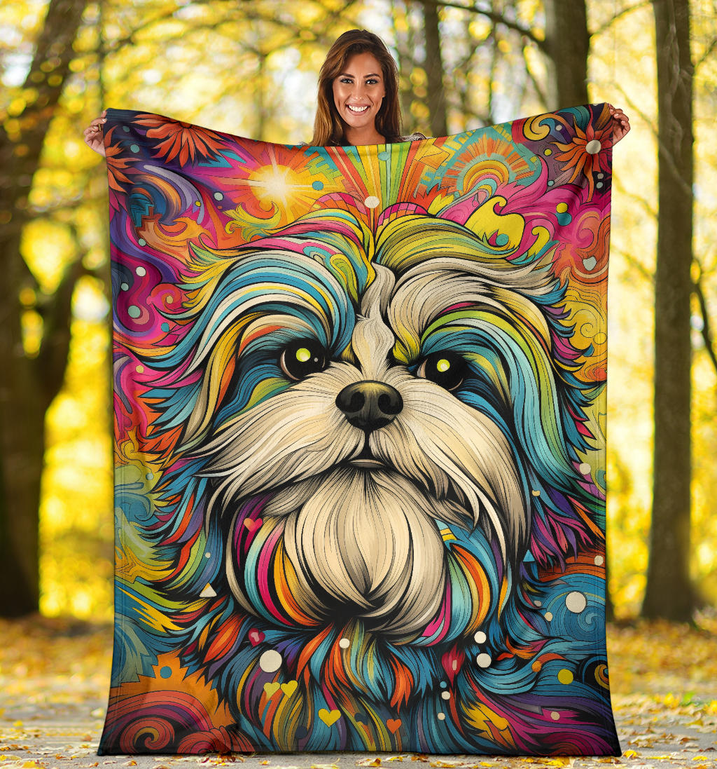 Shih Tzu Blanket, Shih Tzu Trippy Psychedelics Blanket, Shih Tzu Gifts, Shih Tzu Throw Blanket