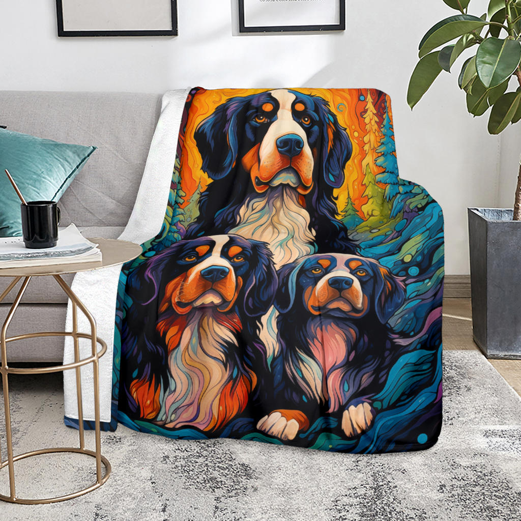 Bernese Mountain Blanket, Trippy Psychedelics Bernese Mountain Fleece Blanket, Bernese Mountain Throw Blanket, Bernese Mountain Gifts