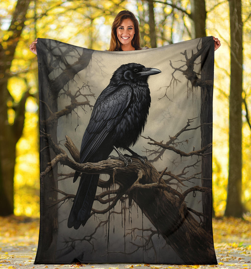 Crow Raven Blanket,  Goth Gifts, Crow Fleece Blanket, Crow Gifts, Crow Custom Blanket, Witchy Blanket