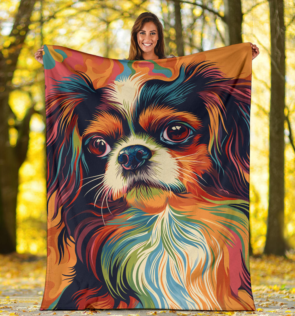 Japanese Chin Blanket, Trippy Psychedelics Japanese Chin Fleece Blanket, Japanese Chin Throw Blanket, Japanese Chin Gifts