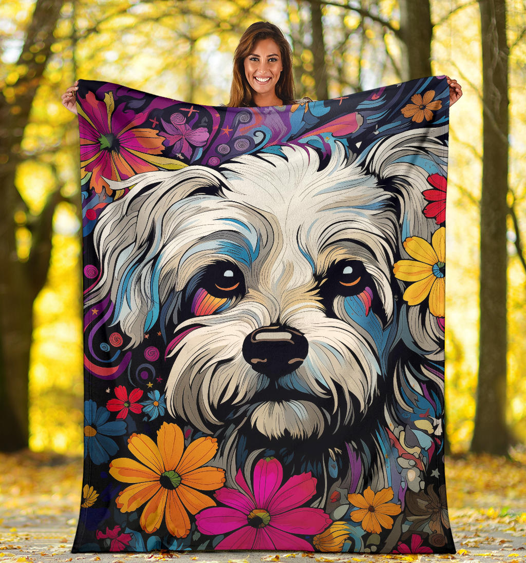 Dandie Dinmont Terrier  Blanket, Trippy Psychedelics Dandie Dinmont Terrier Fleece Blanket, Dandie Dinmont Terrier Throw Blanket, Dandie Dinmont Terrier Gifts