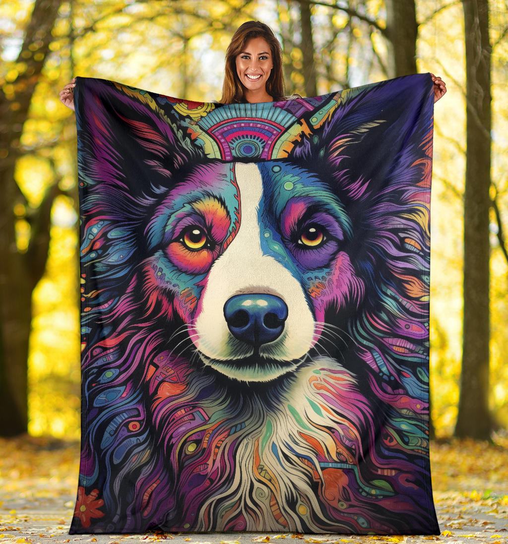 Border Collie Blanket, Border Collie Trippy Psychedelics Blanket, Border Collie Gifts, Border Collie Throw Blanket