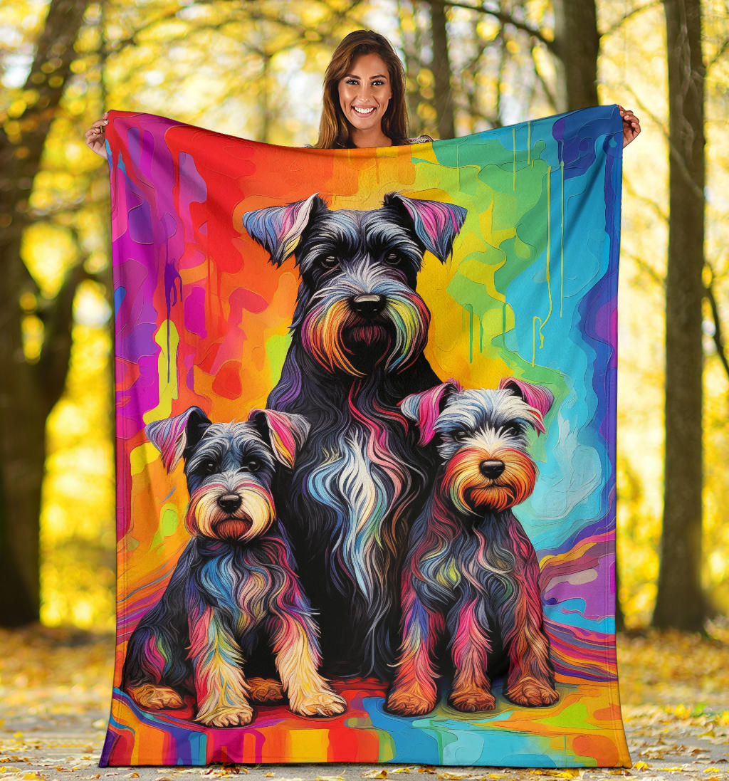 Miniature Schnauzer Blanket, Trippy Psychedelics Miniature Schnauzer Fleece Blanket, Miniature Schnauzer Throw Blanket, Miniature Schnauzer Gifts