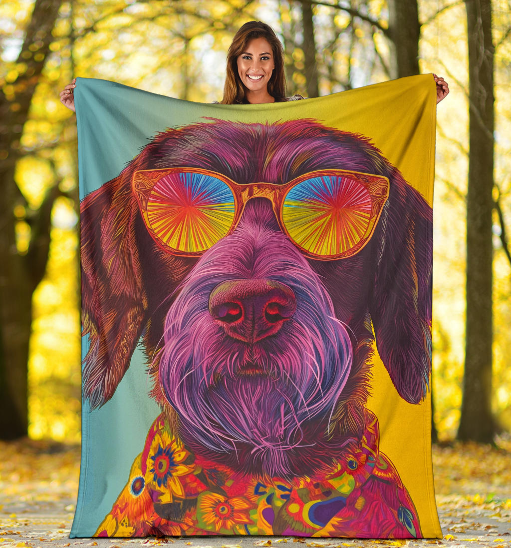 German Wirehaired Pointer Blanket, Trippy Psychedelics German Wirehaired Pointer Fleece Blanket, German Wirehaired Pointer Throw Blanket, German Wirehaired Pointer Gifts