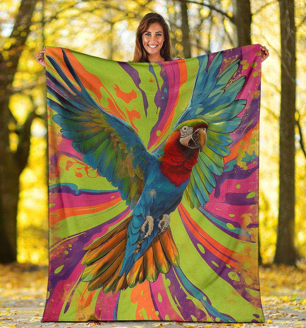 Parrot Blanket, Trippy Psychedelics Parrot Fleece Blanket, Parrot Throw Blanket, Parrot Gifts