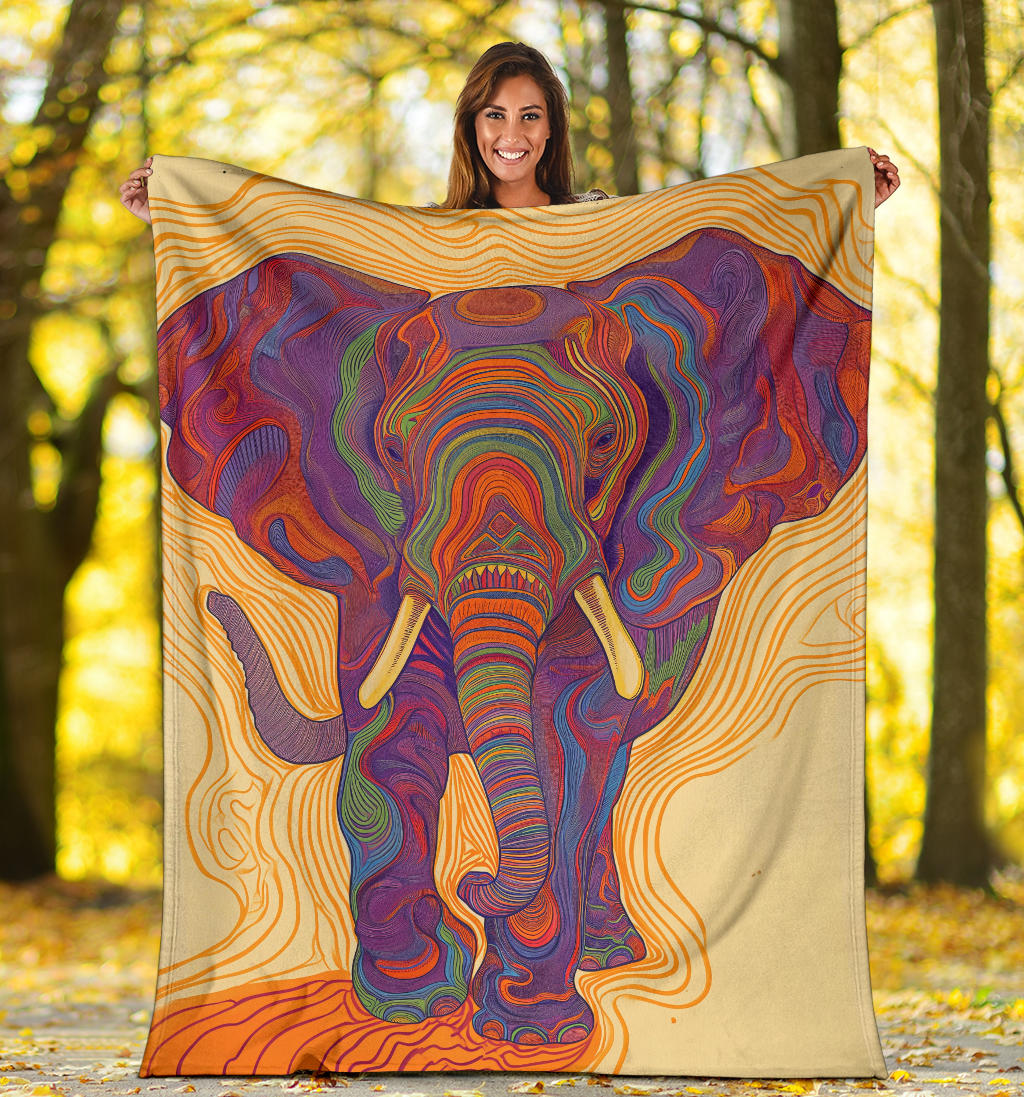 Elephant Blanket, Trippy Psychedelics Elephant Fleece Blanket, Elephant Throw Blanket, Elephant Gifts