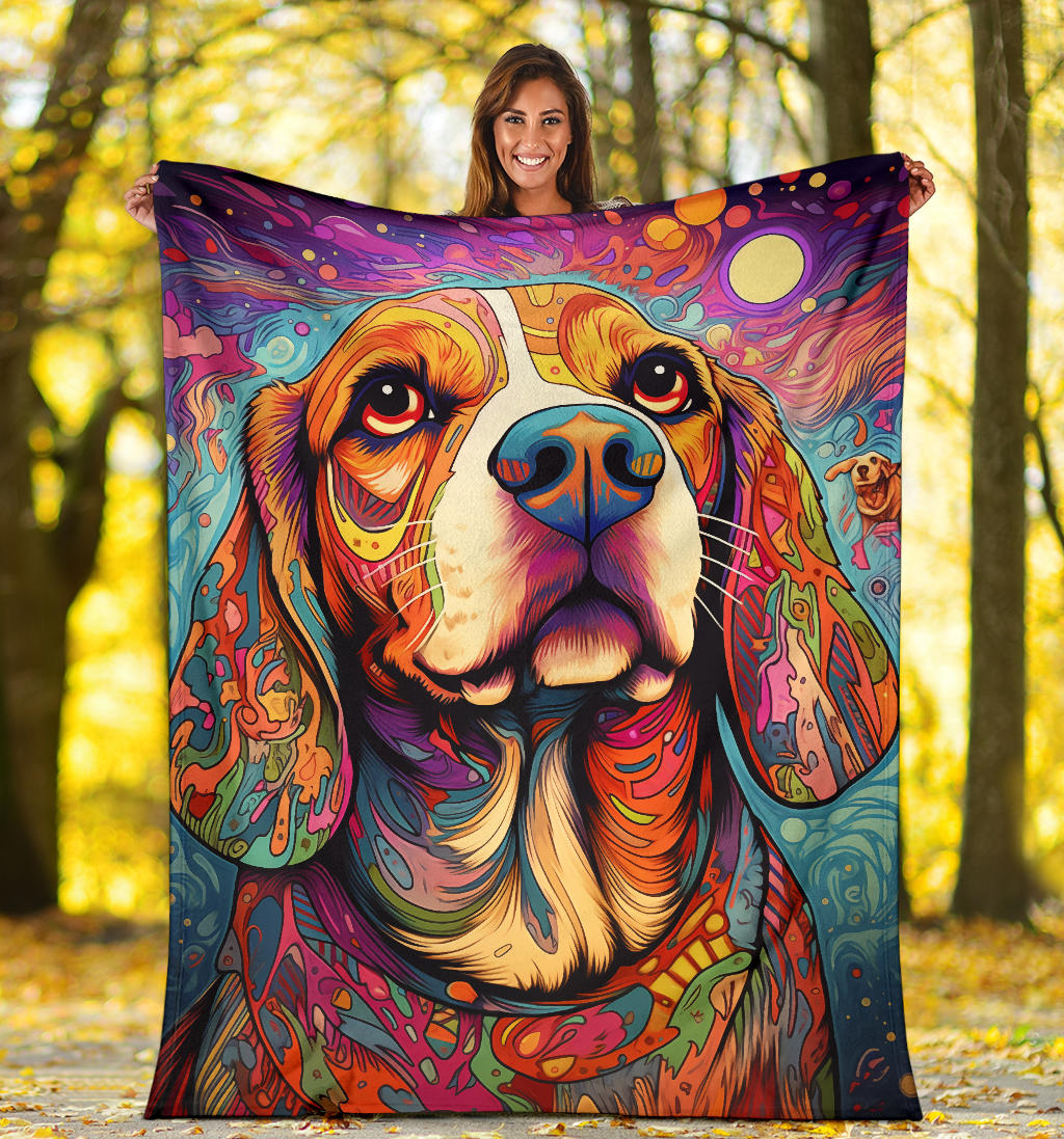 Trippy Psychedelics Beagle Dog, Beagle Dog Fleece Blanket, Beagle Dog Throw Blanket, Beagle Gifts