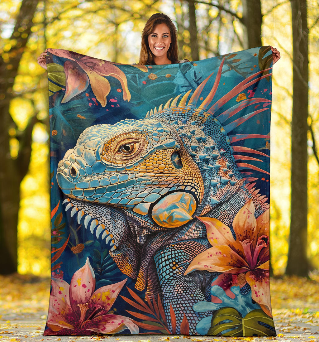 Iguana Blanket, Trippy Psychedelics Iguana Fleece Blanket, Iguana Throw Blanket, Iguana Gifts