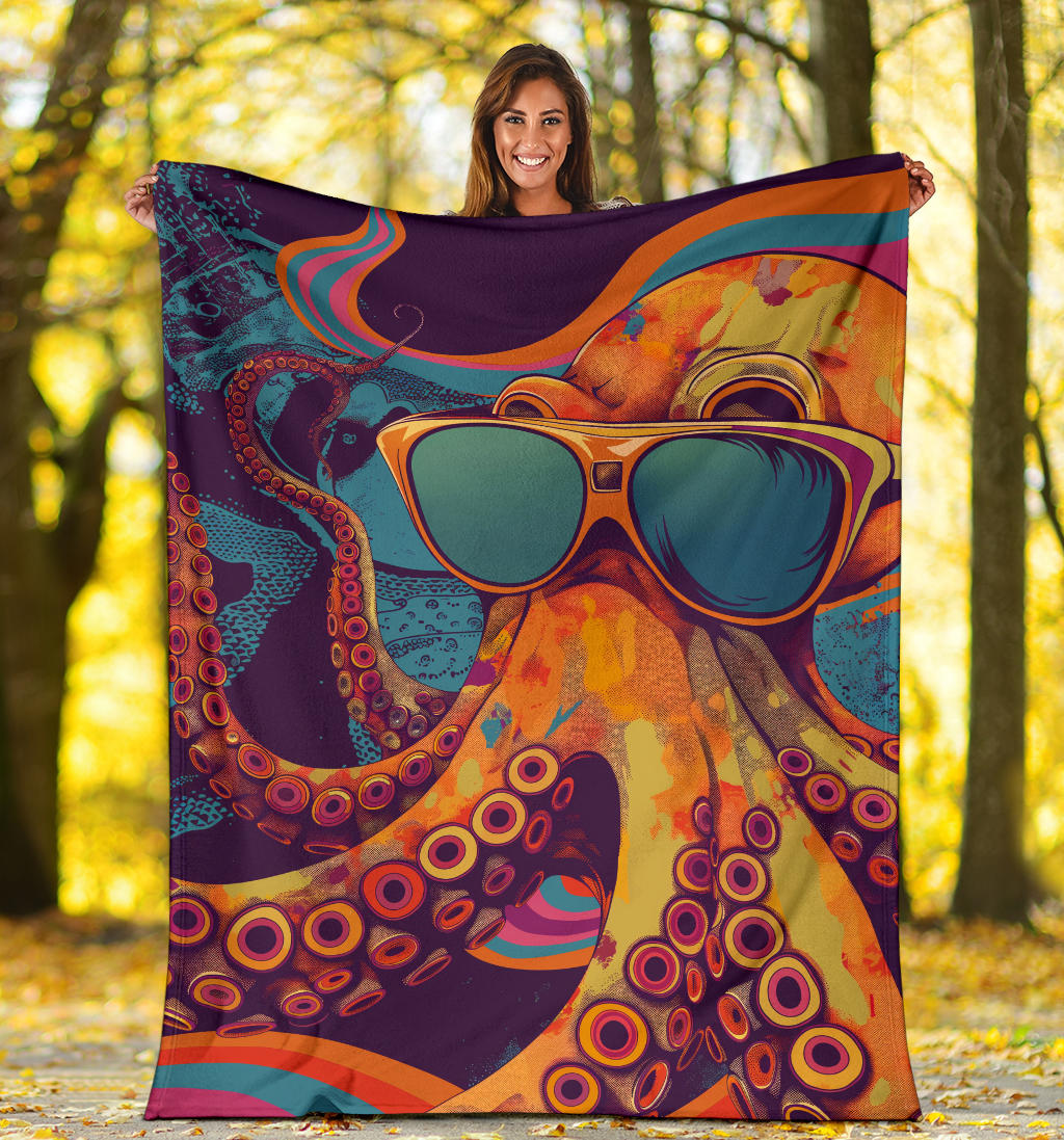 Octopus Blanket, Trippy Psychedelics Octopus Fleece Blanket, Octopus Throw Blanket, Octopus Gifts