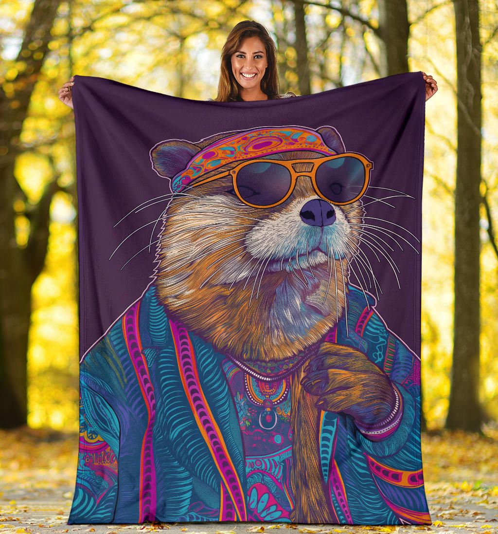 Otter Blanket, Trippy Psychedelics Otter Fleece Blanket, Otter Throw Blanket, Otter Gifts