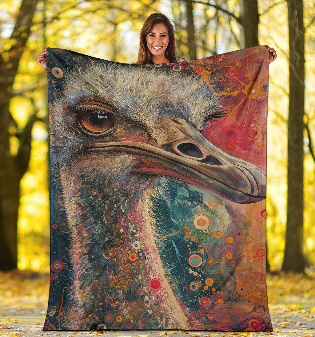 Ostrich Blanket, Trippy Psychedelics Ostrich Fleece Blanket, Ostrich Throw Blanket, Ostrich Gifts