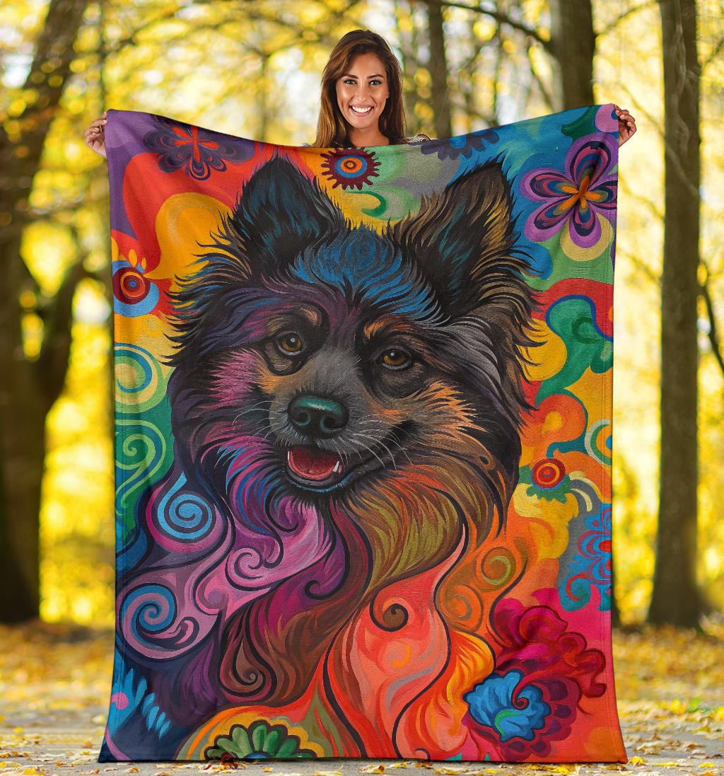 Keeshond Dog Blanket, Trippy Psychedelics Keeshond Dog Fleece Blanket, Keeshond Dog Throw Blanket, Keeshond Dog Gifts