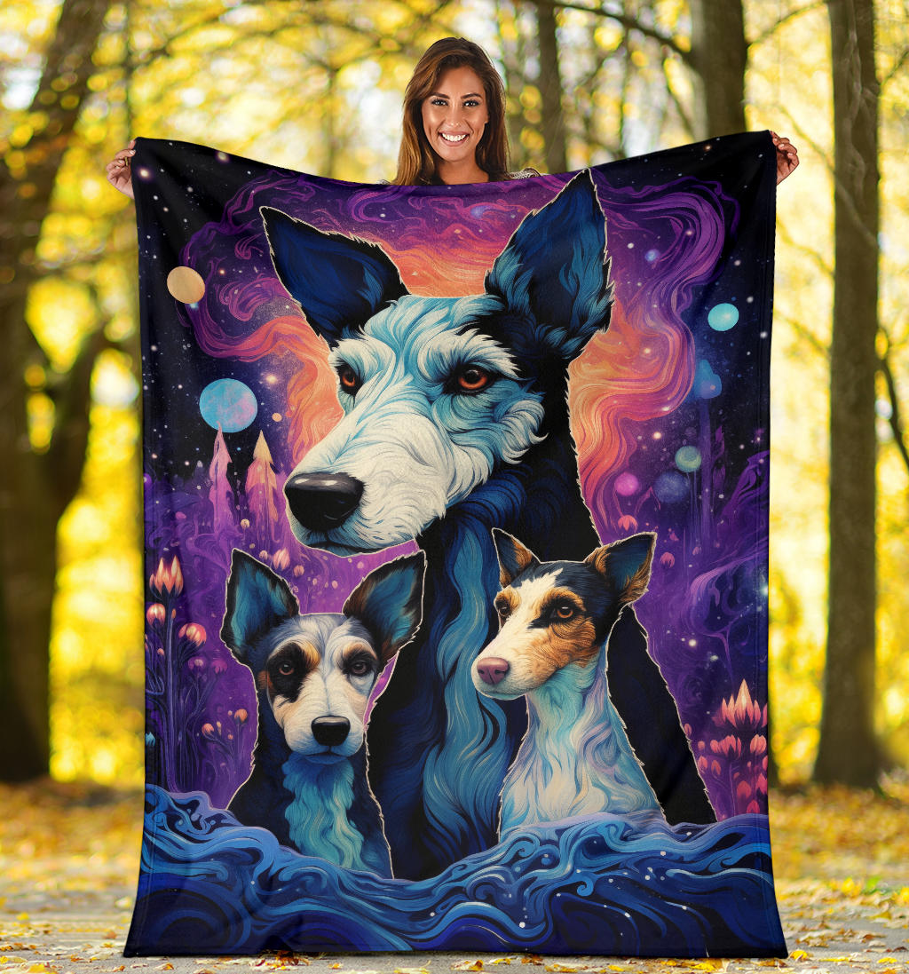 Fox Terrier Blanket, Trippy Psychedelics Fox Terrier Fleece Blanket, Fox Terrier Throw Blanket, Fox Terrier Gifts