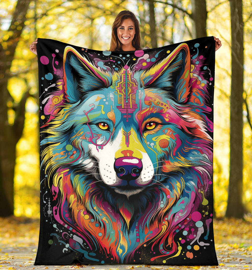 Trippy Psychedelics Siberian Husky Blanket, Siberian Husky Fleece Blanket, Siberian Husky Throw Blanket, Siberian Husky Gifts