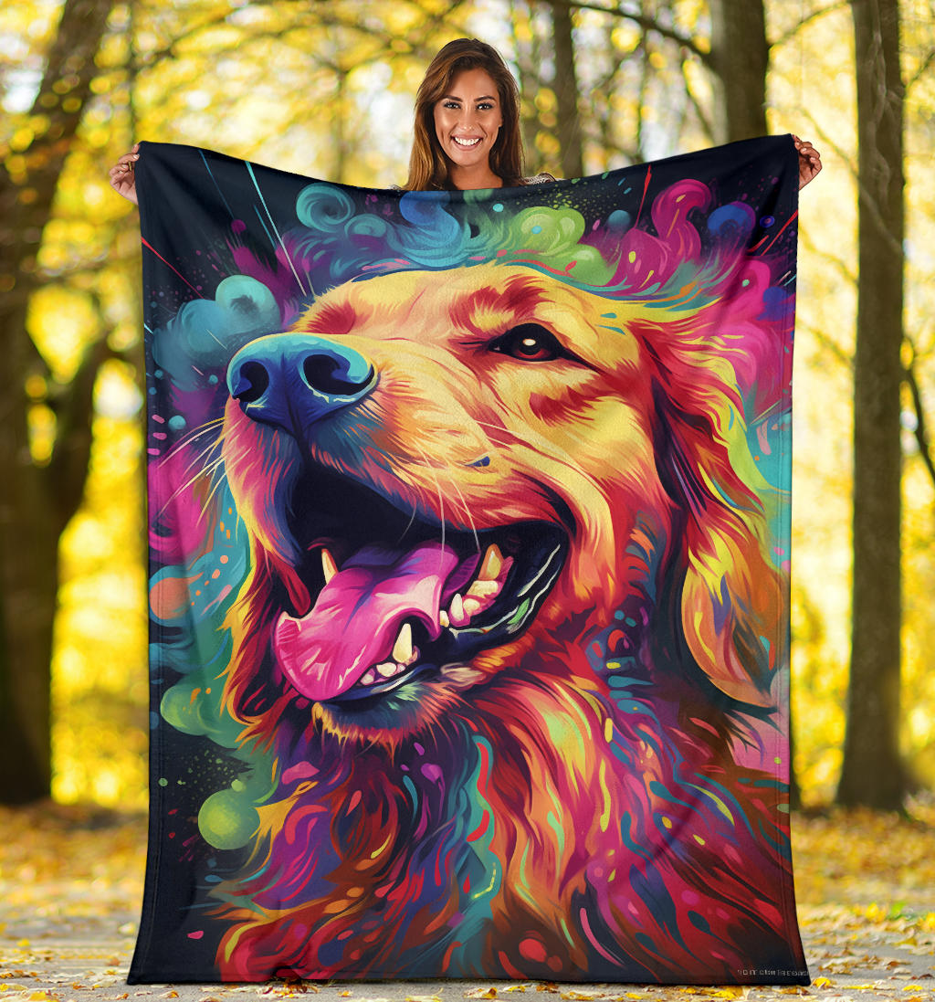 Trippy Psychedelics Golden Retriever Blanket, Golden Retriever Throw Blanket, Golden Retriever Fleece Blanket, Golden Retriever Gifts