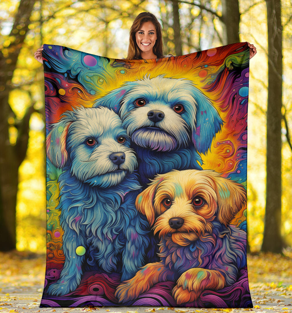 Dandie Dinmont Terrier  Blanket, Trippy Psychedelics Dandie Dinmont Terrier Fleece Blanket, Dandie Dinmont Terrier Throw Blanket, Dandie Dinmont Terrier Gifts