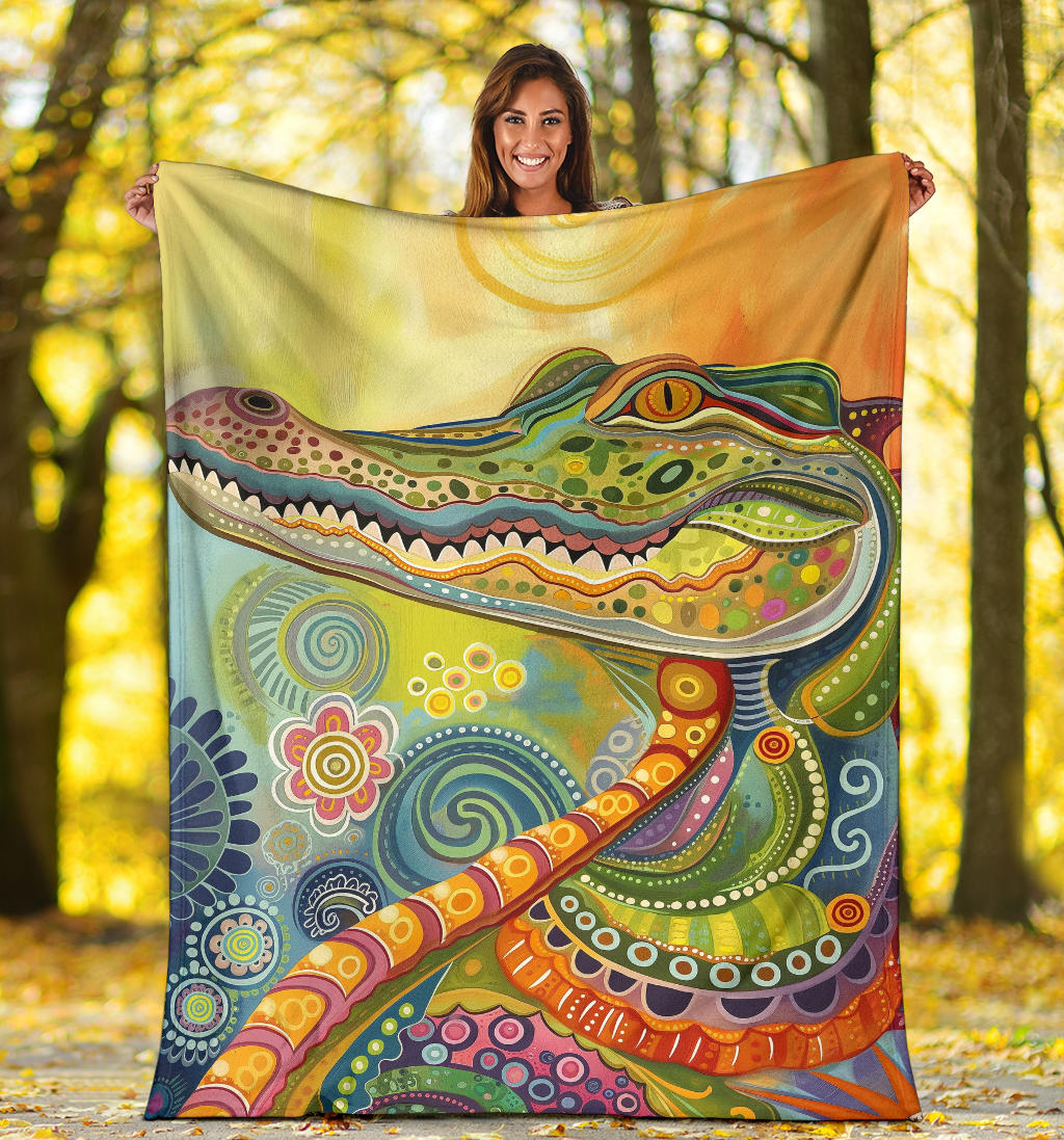 Alligator Blanket, Trippy Psychedelics Alligator Fleece Blanket, Alligator Throw Blanket, Alligator Gifts