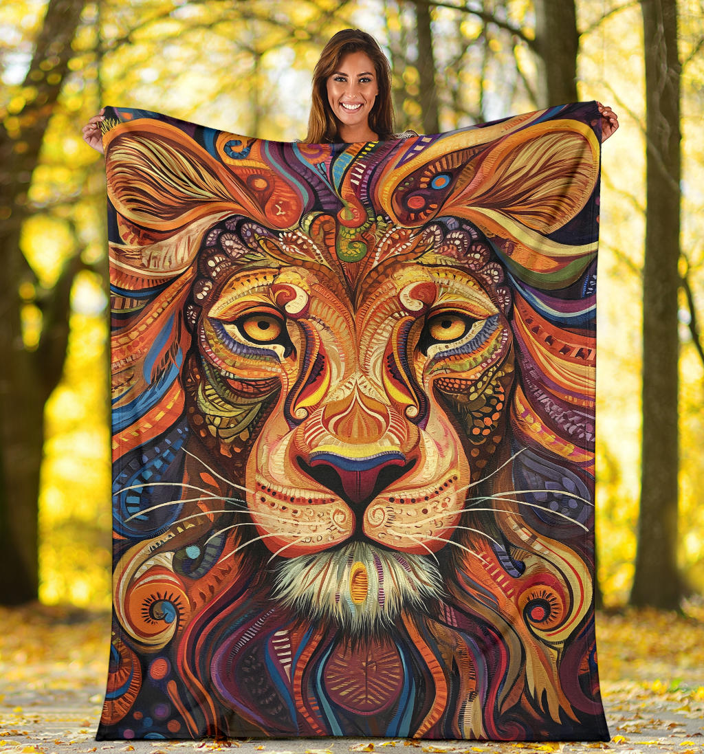 Lion Blanket, Trippy Psychedelics Lion Fleece Blanket, Lion Throw Blanket, Lion Gifts