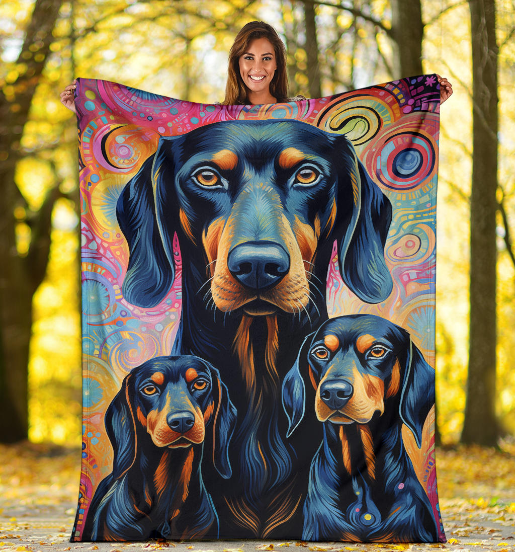 Black and Tan Coonhound Blanket, Trippy Psychedelics Black and Tan Coonhound Fleece Blanket, Black and Tan Coonhound Throw Blanket, Black and Tan Coonhound Gifts