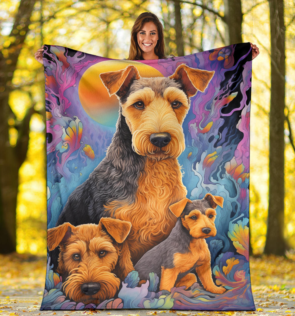 Welsh Terrier Blanket, Trippy Psychedelics Welsh Terrier Fleece Blanket, Welsh Terrier Throw Blanket, Welsh Terrier Gifts