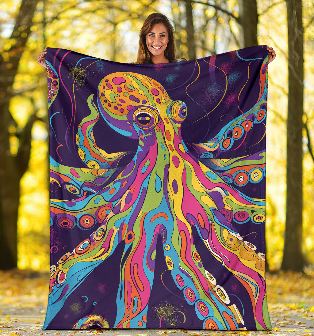 Octopus Blanket, Trippy Psychedelics Octopus Fleece Blanket, Octopus Throw Blanket, Octopus Gifts