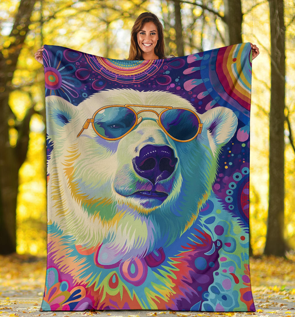 Polar Bear Blanket, Trippy Psychedelics Polar Bear Fleece Blanket, Polar Bear Throw Blanket, Polar Bear Gifts